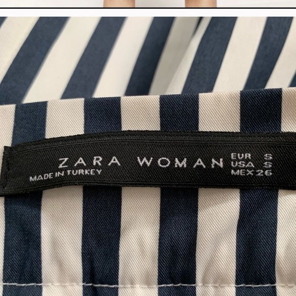 Zara Navy Blue White vertical stripes Pleated Midi - Picture 7 of 9